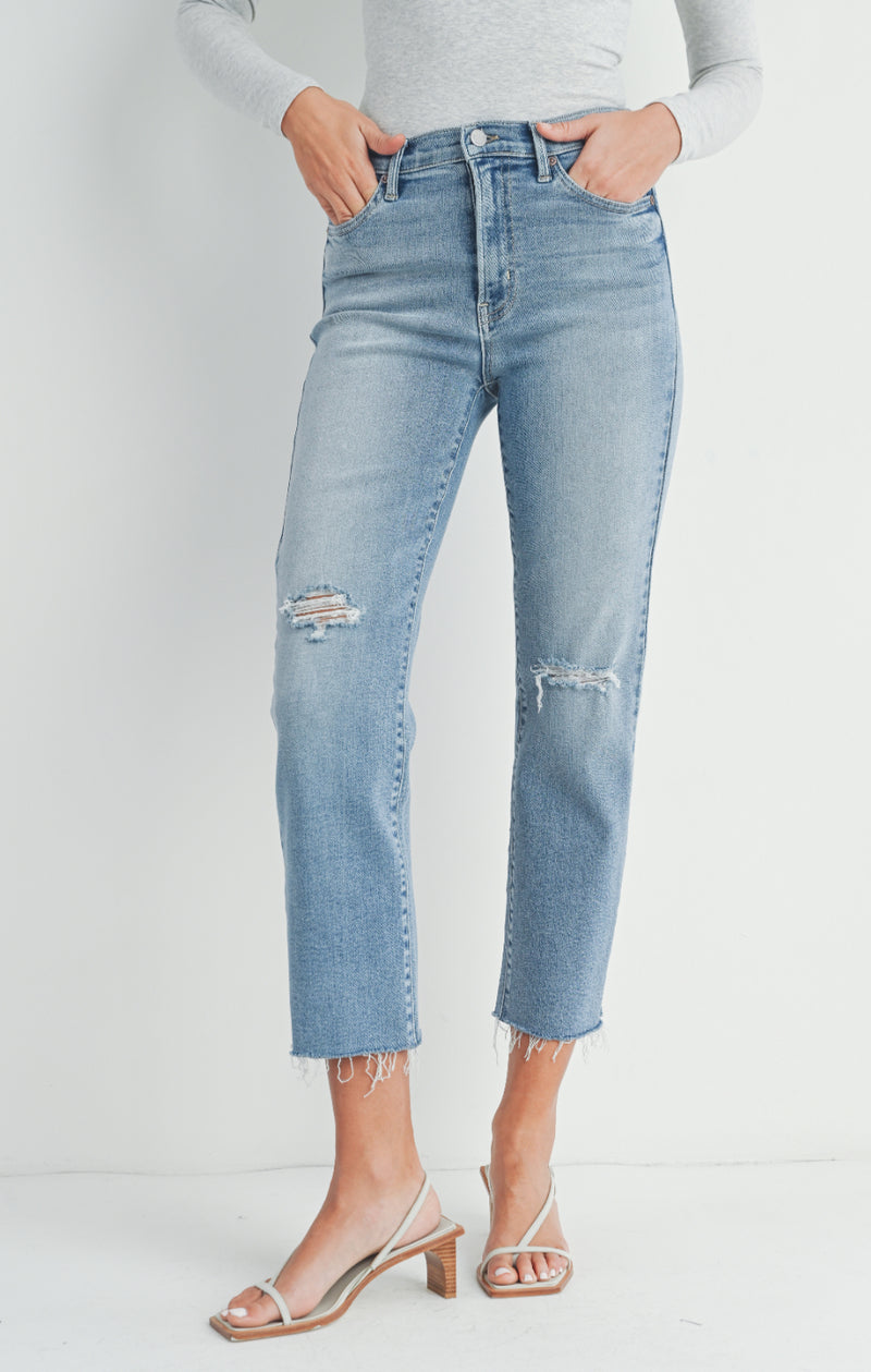 BP454j Distressed Straight Denim-light wash