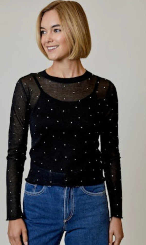 BRS0312010 Sheer Embellished Sweater