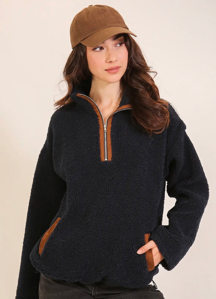 Navy Quarter Zip Sherpa