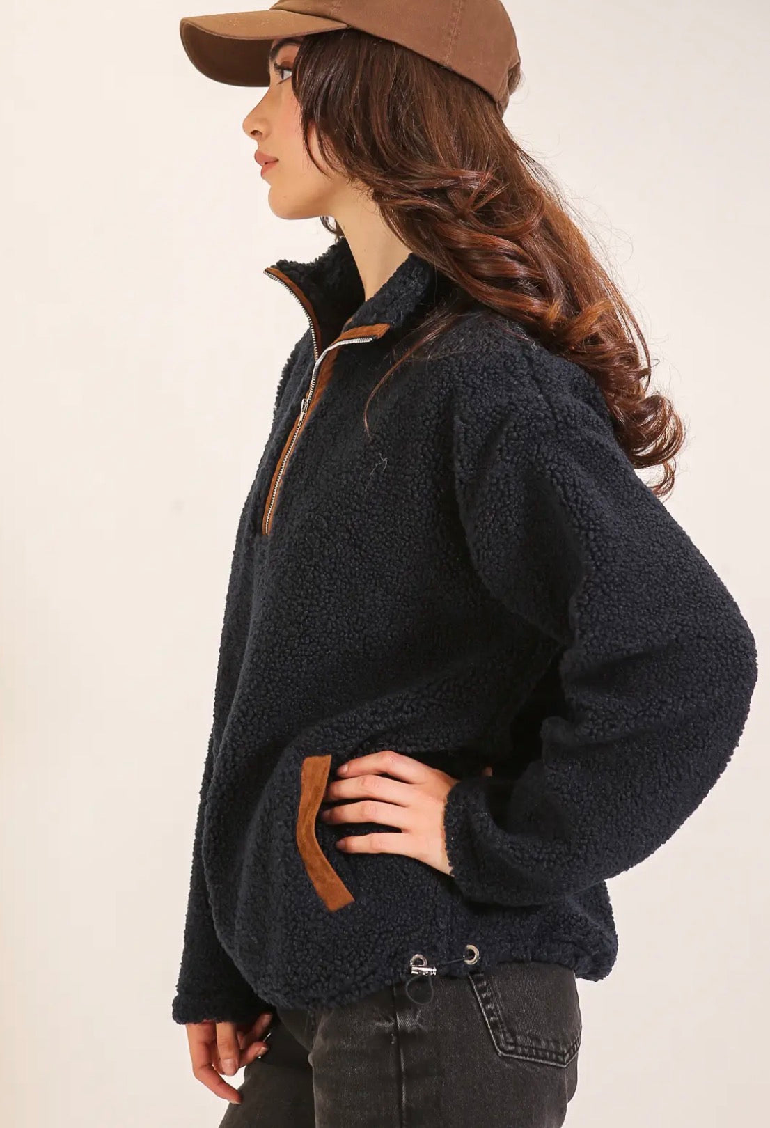Navy Quarter Zip Sherpa