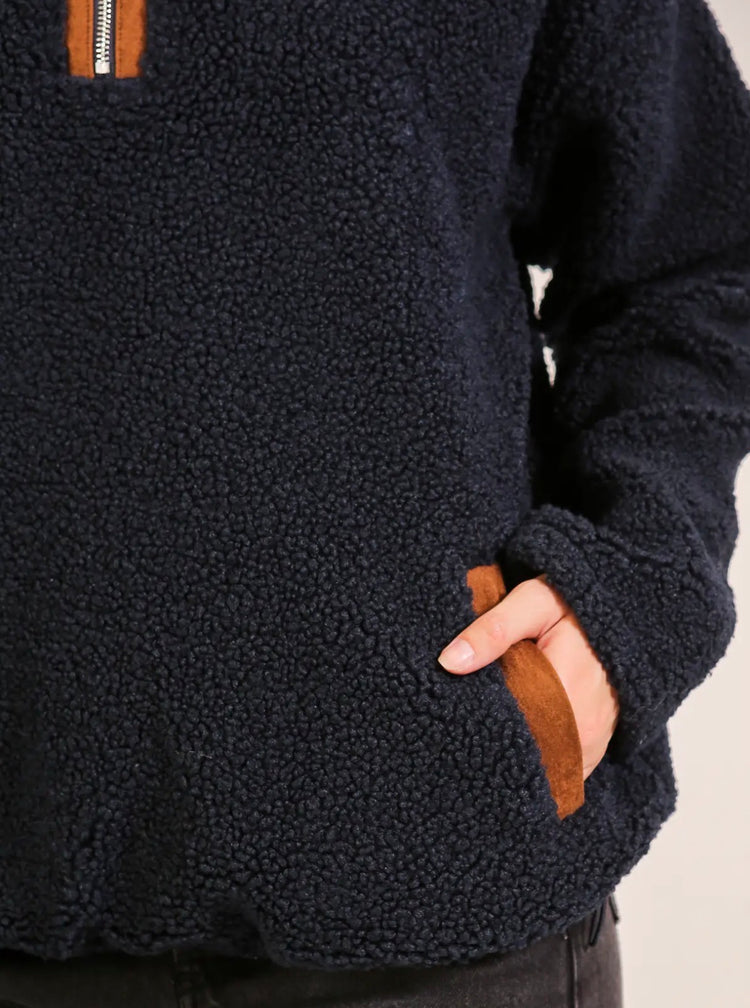 Navy Quarter Zip Sherpa