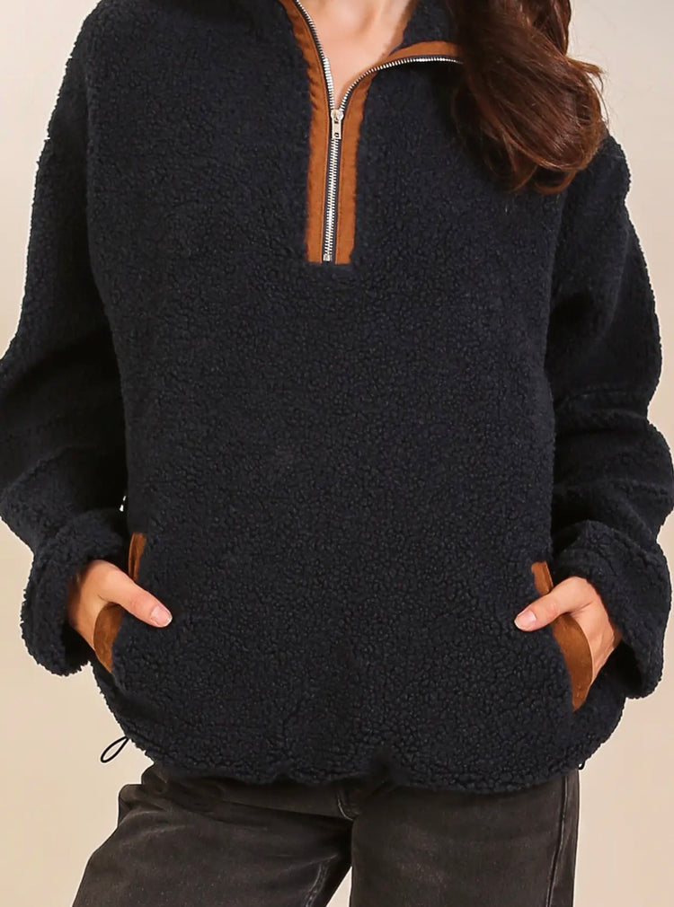 Navy Quarter Zip Sherpa