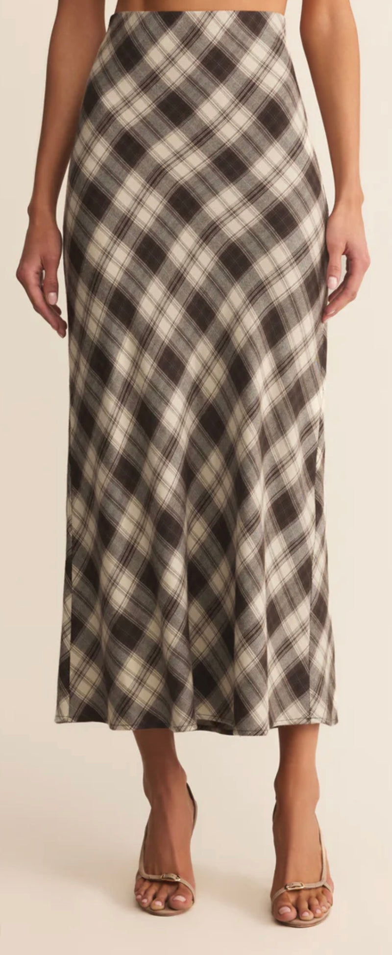 ZK254891 Europa Plaid Midi Skirt Black