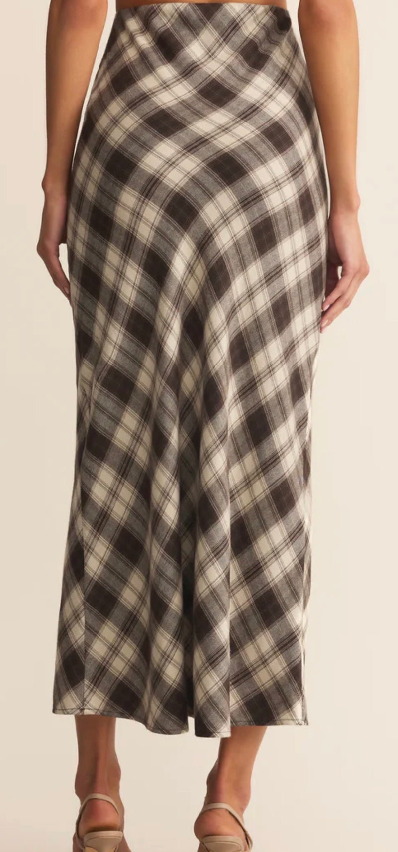 ZK254891 Europa Plaid Midi Skirt Black