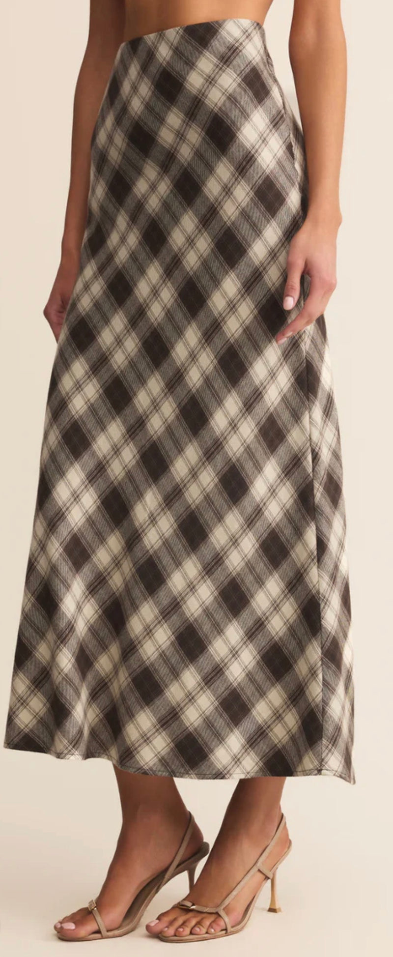 ZK254891 Europa Plaid Midi Skirt Black