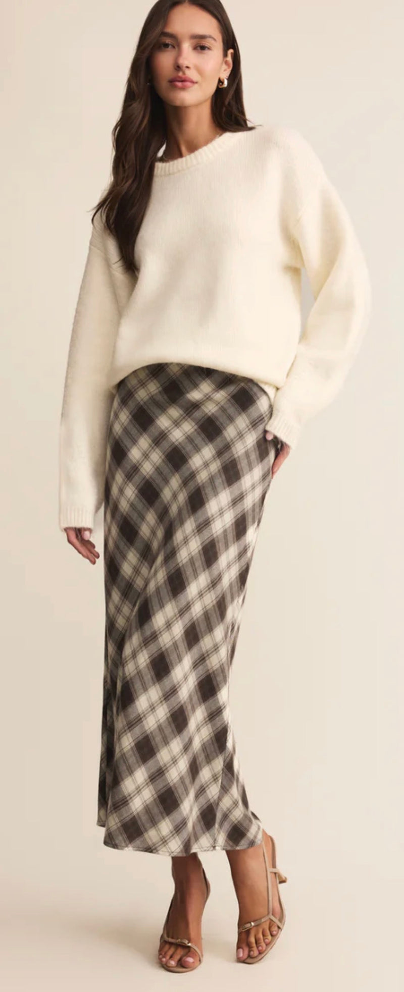 ZK254891 Europa Plaid Midi Skirt Black