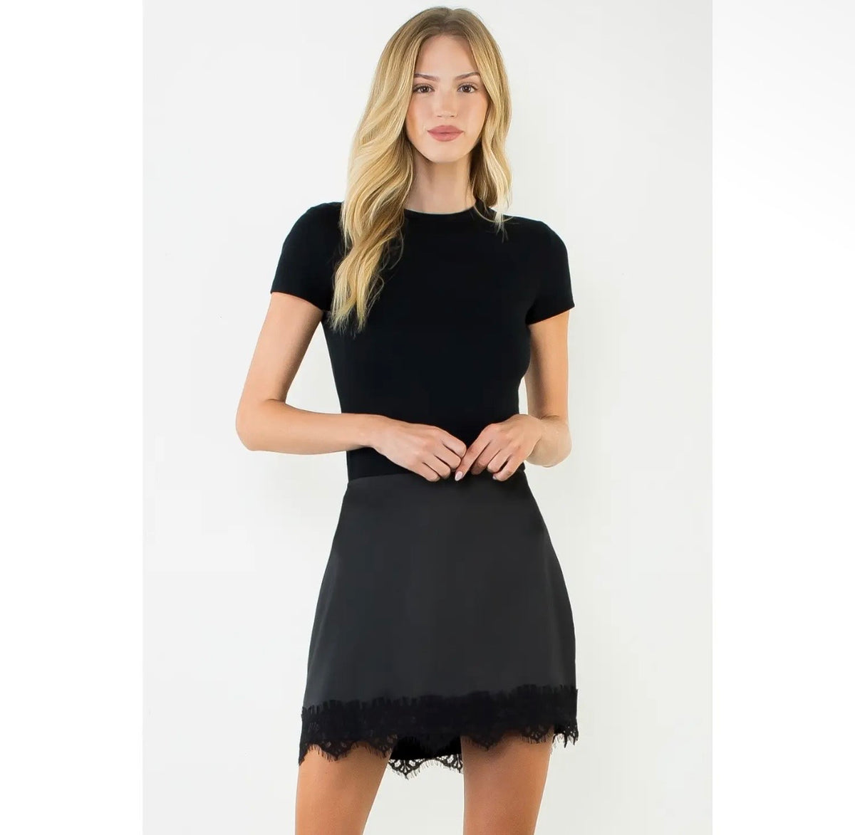Satin Lace Hem Skort