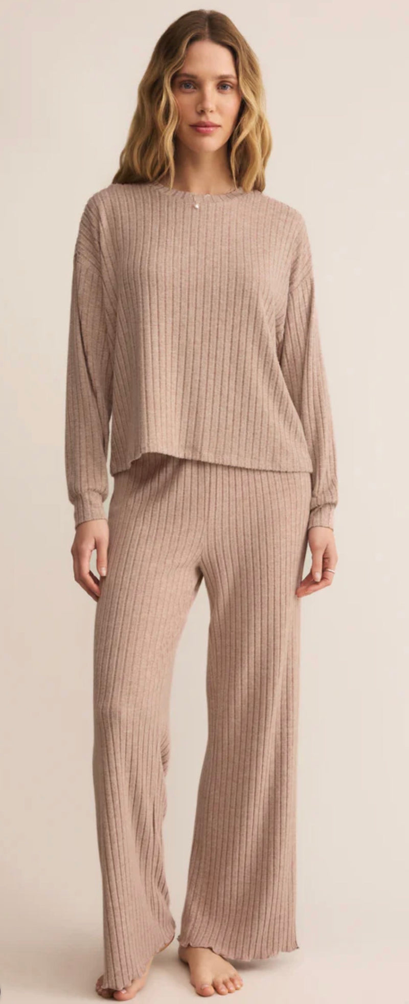 ZLP253824 Dawn Smocked Rib Pant Iced Coffee