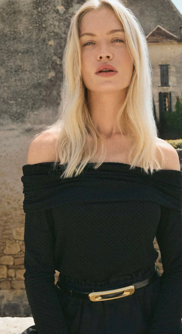 ZT254583 Whimsy Off Shoulder Mesh Top Black