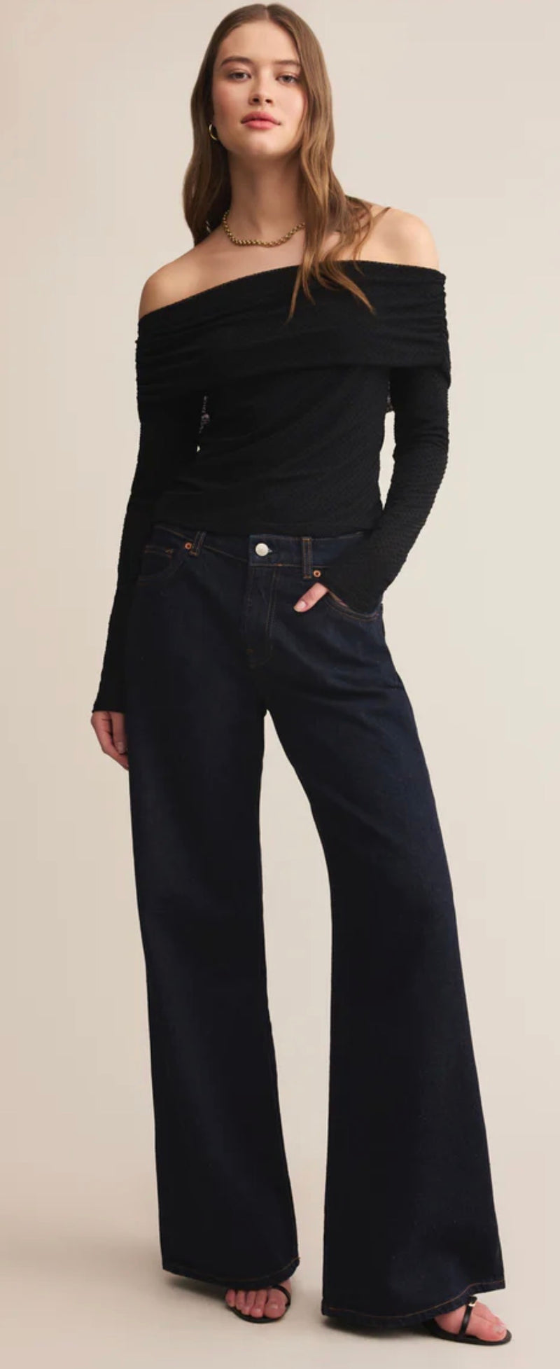 ZT254583 Whimsy Off Shoulder Mesh Top Black