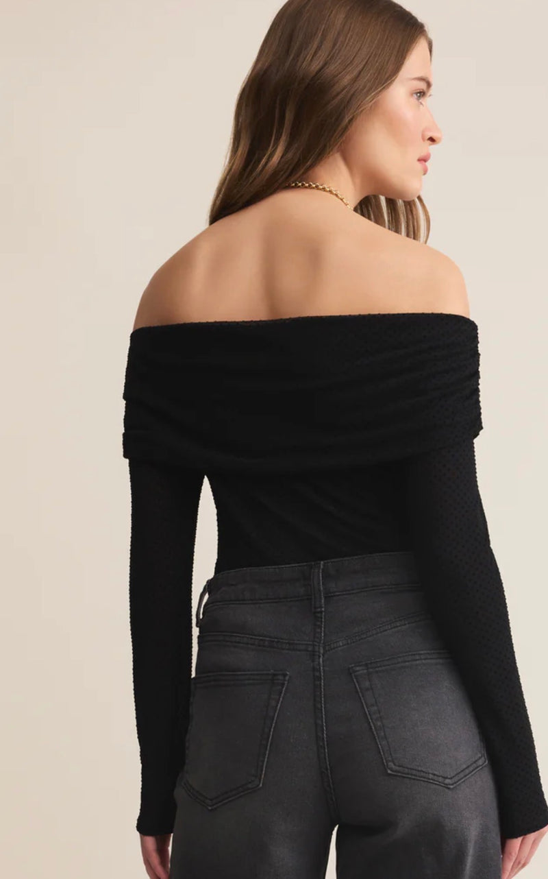 ZT254583 Whimsy Off Shoulder Mesh Top Black