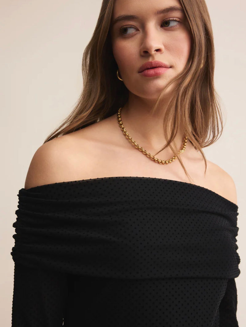 ZT254583 Whimsy Off Shoulder Mesh Top Black