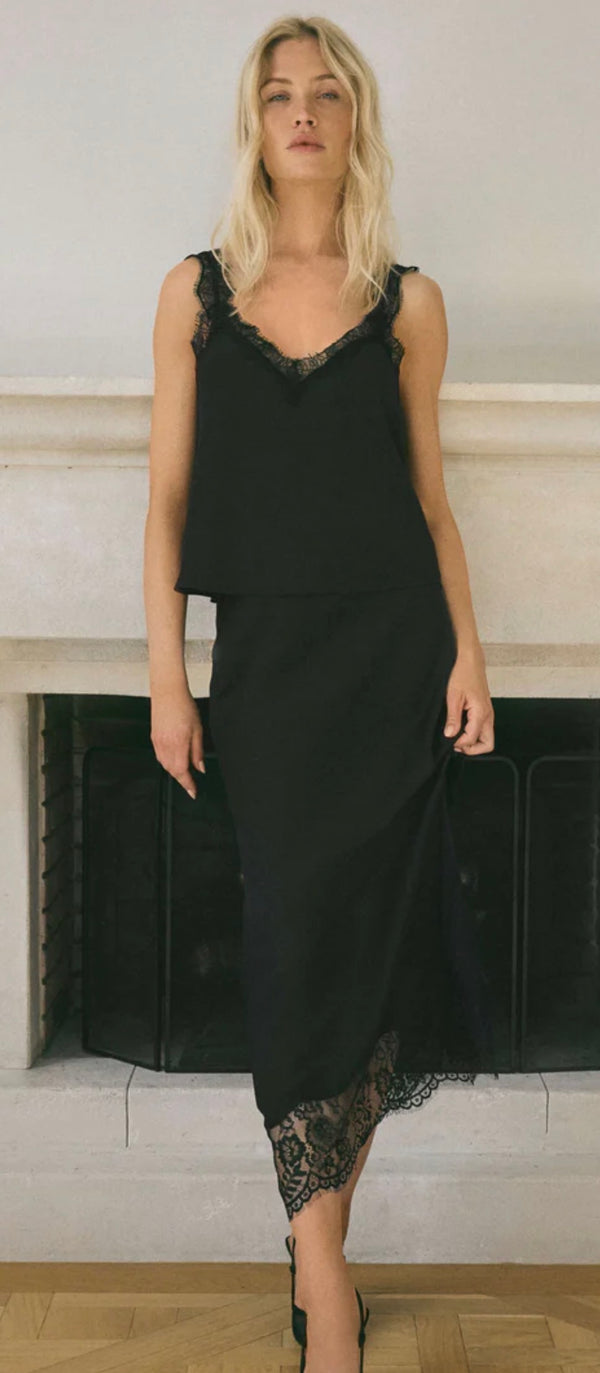 ZK254635 Cinder Lace Midi Skirt Black