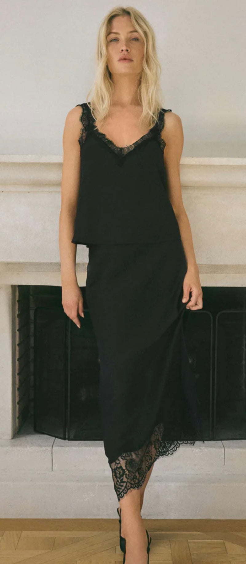 ZK254635 Cinder Lace Midi Skirt Black