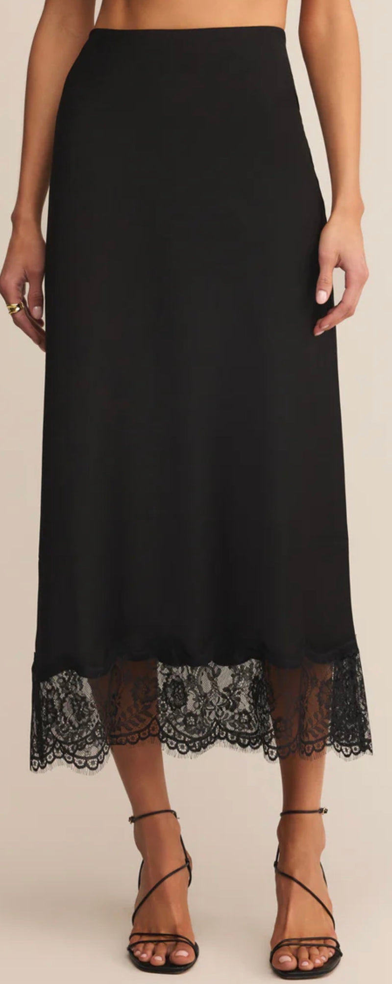 ZK254635 Cinder Lace Midi Skirt Black