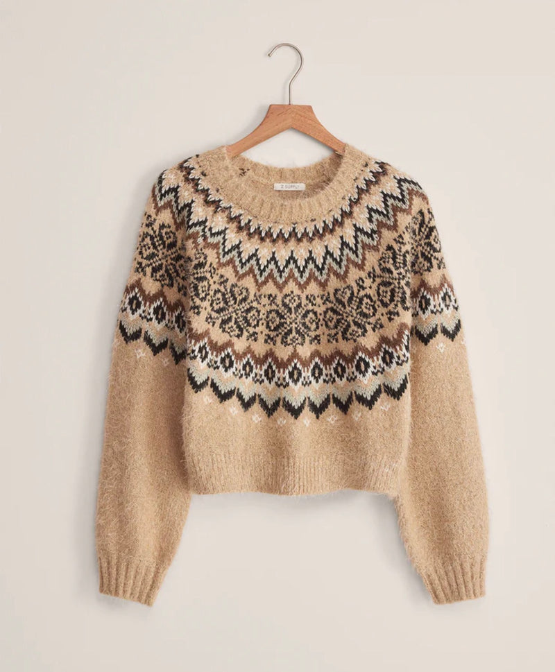 ZW254787 Kenaby Fair Isle Sweater Oatmeal Heather