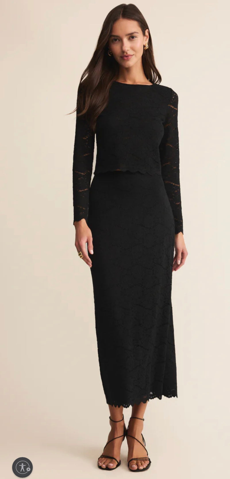 ZK254784 Via Lace Midi Skirt Black