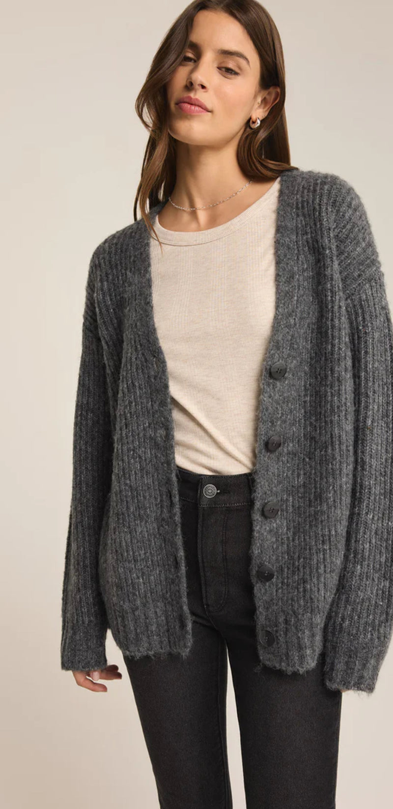 ZW244223 Josie Cozy Cardigan- Charcoal Heather