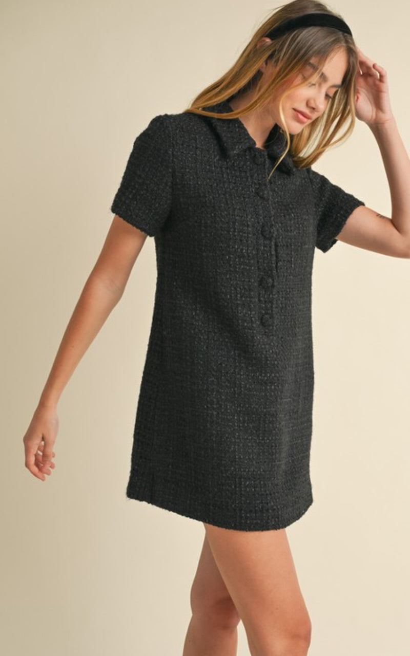 MD5282 Jewel Button Tweed Mini Dress