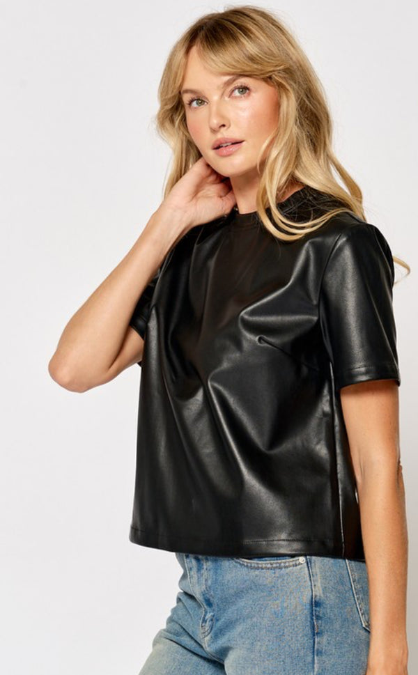 ILT4723 Vegan Leather Short Sleeve Top