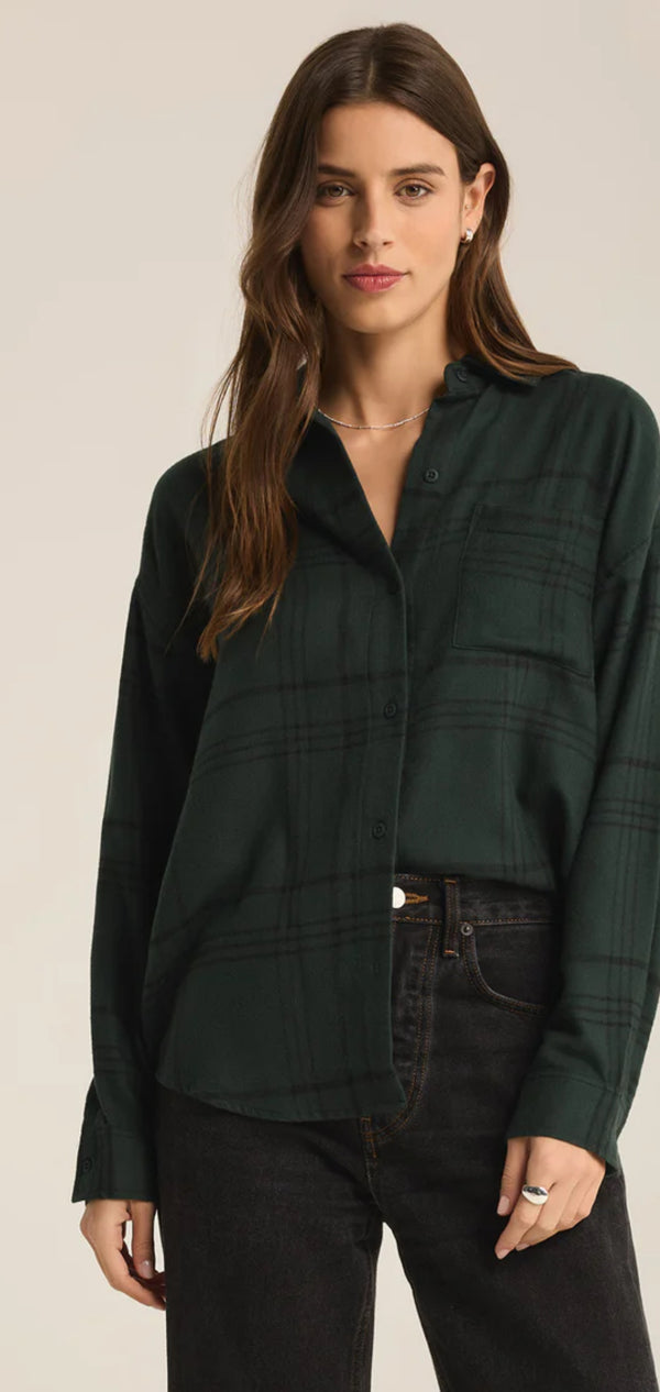 ZT223751 River Plaid Button up- Cyprus Green