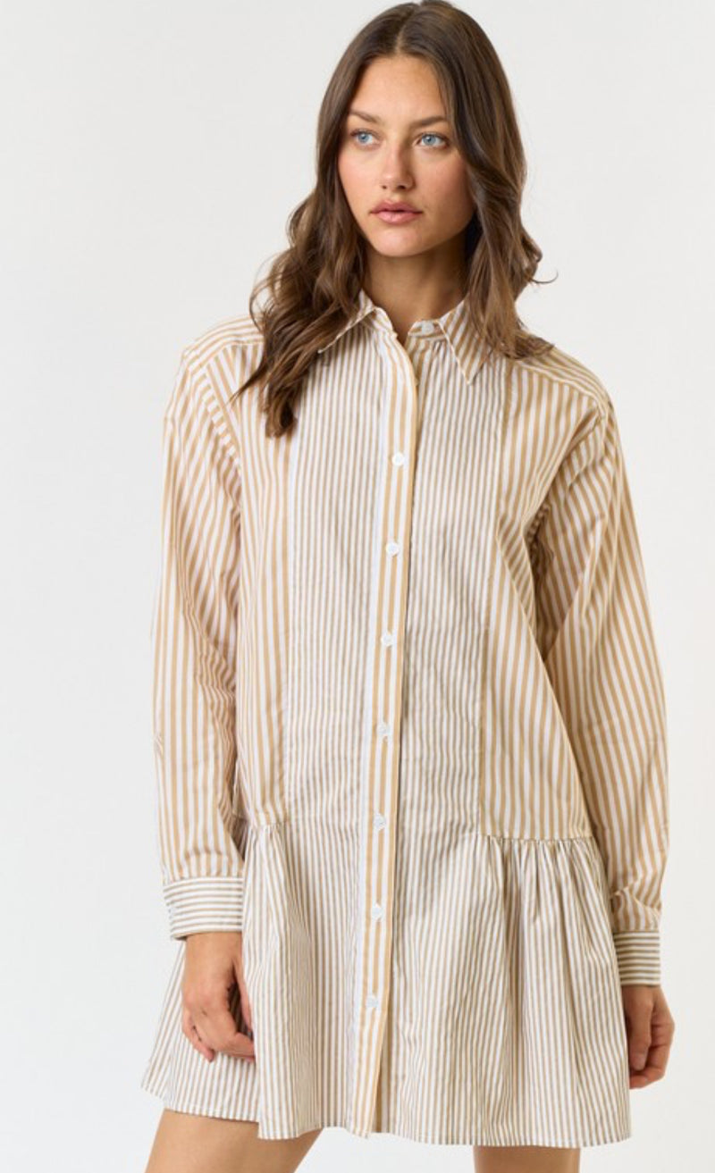 ILD3342-1 Stripe Printed Shirt Dress