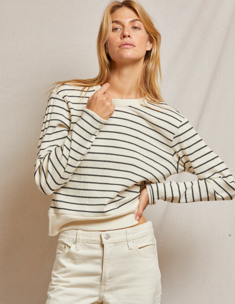 T220-Stef Luxe Rib LS Boxy Tee- Sugar Stripe