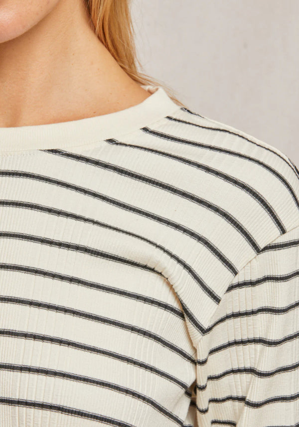 T220-Stef Luxe Rib LS Boxy Tee- Sugar Stripe