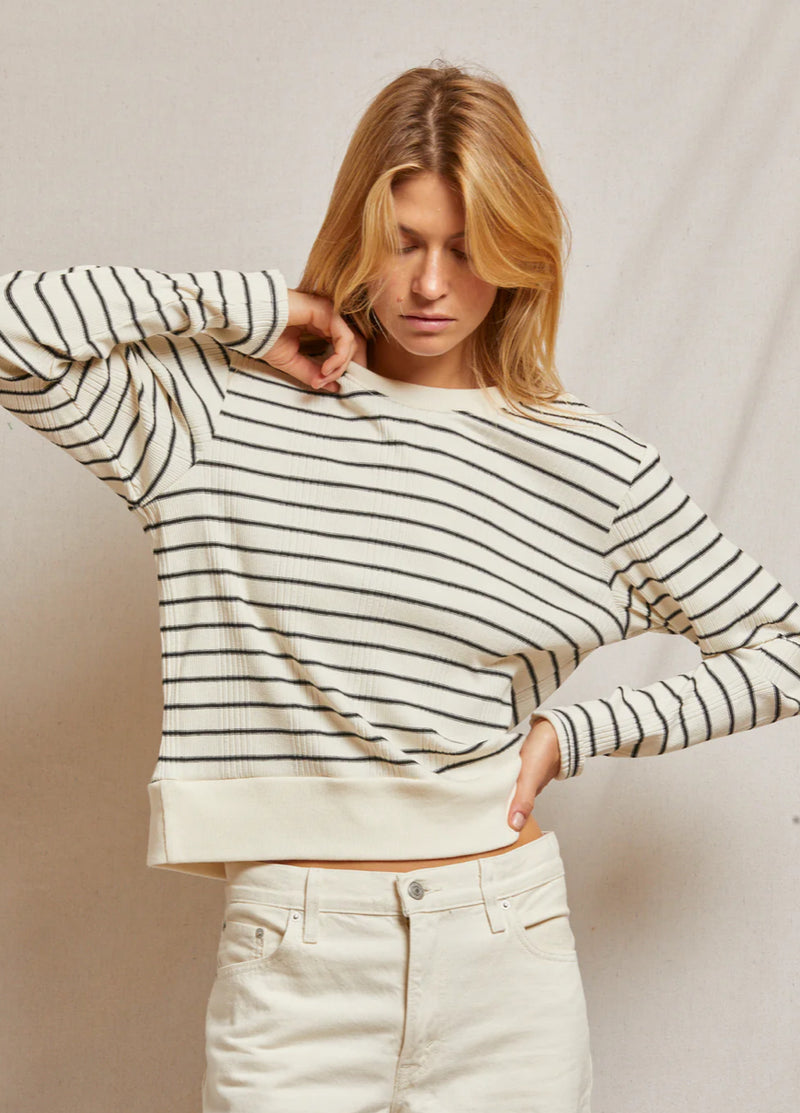 T220-Stef Luxe Rib LS Boxy Tee- Sugar Stripe