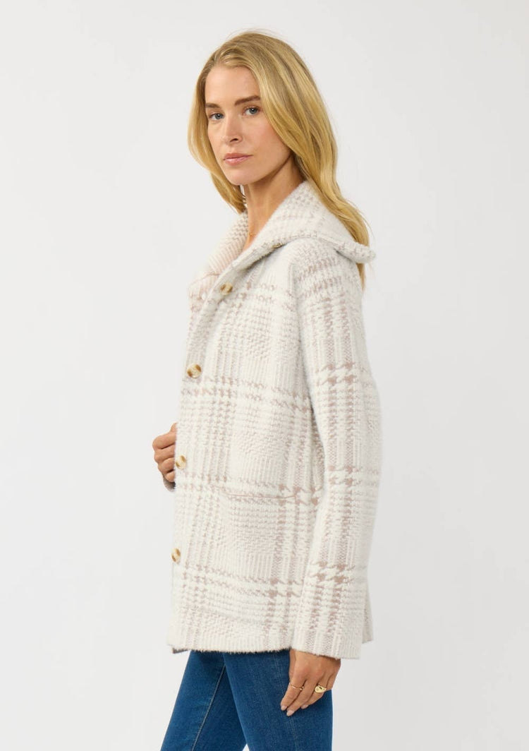 Plaid Button-Up Sweater Jacket