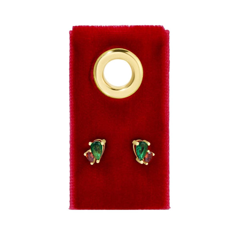 Red & Green Pear-Shaped CZ Studs on Velvet Tag