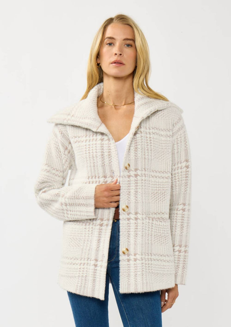 Plaid Button-Up Sweater Jacket